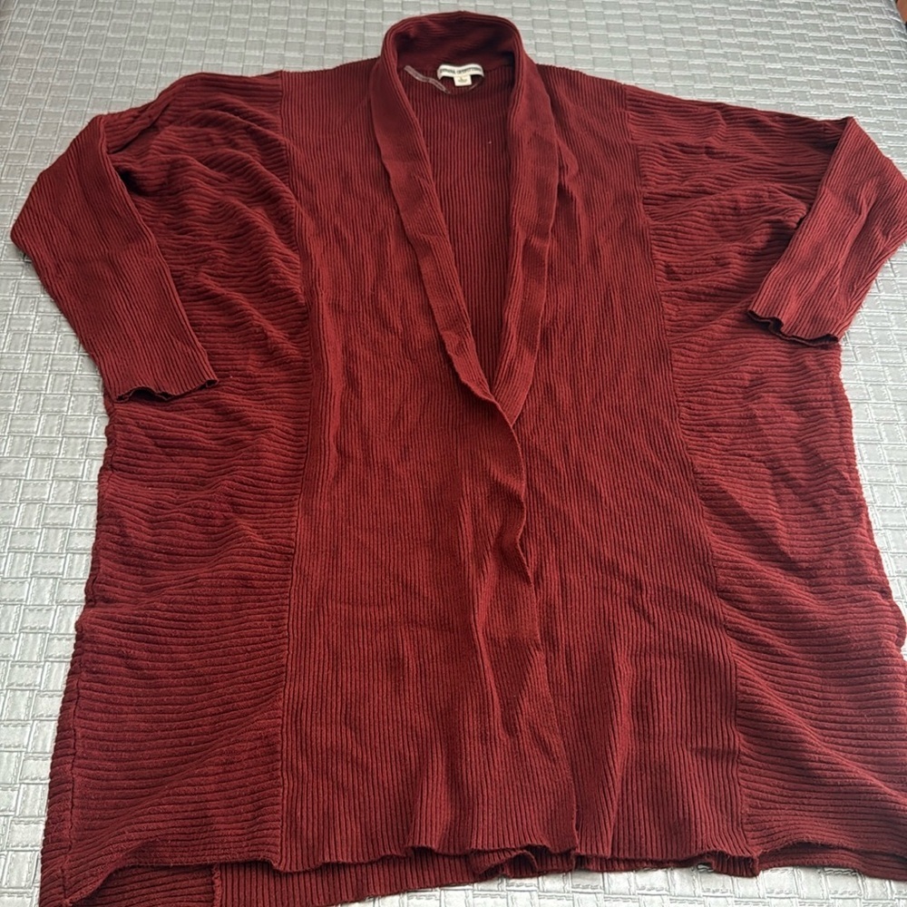 Zenana Outfitters Ribbed Open Cardigan Rust Red Lightweight Duster Size L